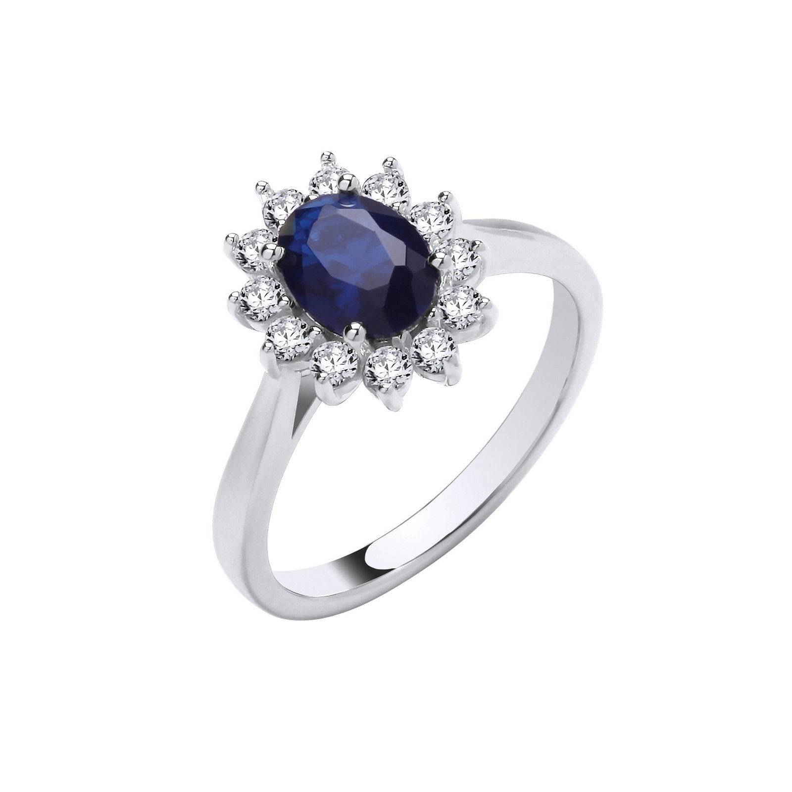 Silver Blue Oval Cubic Zirconia Halo Ring - Fine Ring - Certified Authentic - Swiss Made – Luxury Jewellery by Imperia